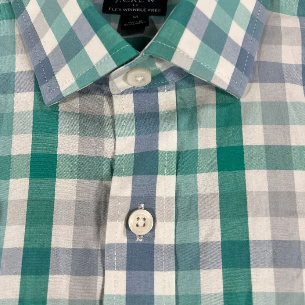 J CREW Shirt Mens Medium Green Plaid Long Sleeve Button Up‎ Slim Fit Casual